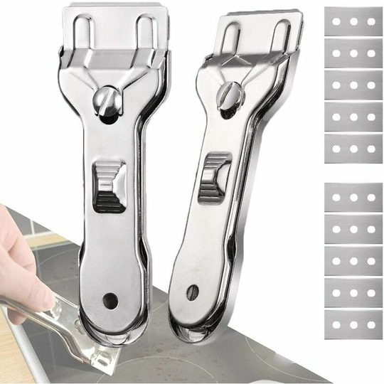 Morejieka - 2Pcs Glass Scraper, Glass Ceramic Plate Scraper, Induction Plate Scraper (with 10 blades), for Cleaning Glass Ceramic Plates, Windows,