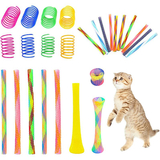 30 Pieces Cat Spring, Spiral Spring Toy Cat Combination, Colorful Spring Toy, Cat Spring Tube Toy, Flexible and Transformable Jumping Toy, Random