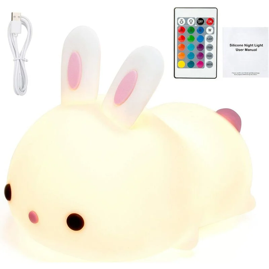 Thsinde Baby Night Light, LED Kids Night Light Kids Multicolor Silicone Rabbit Lamp, Children's Day Christmas Creative Atmosphere Night Light