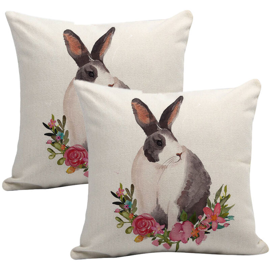 Spring Summer Rabbit Decor Pillow Covers Easter Rabbit Bunny Cotton Linen Pillowcase Sofa Bed Cushion Cover Style 1