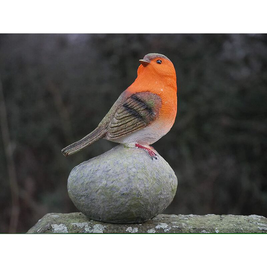 Robin Redbreast Perched On a Stone Resin Garden ornament