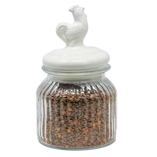 600ml Cockerel Candy Sweets Glass Tea Coffee Sugar Food Storage Jar Canister
