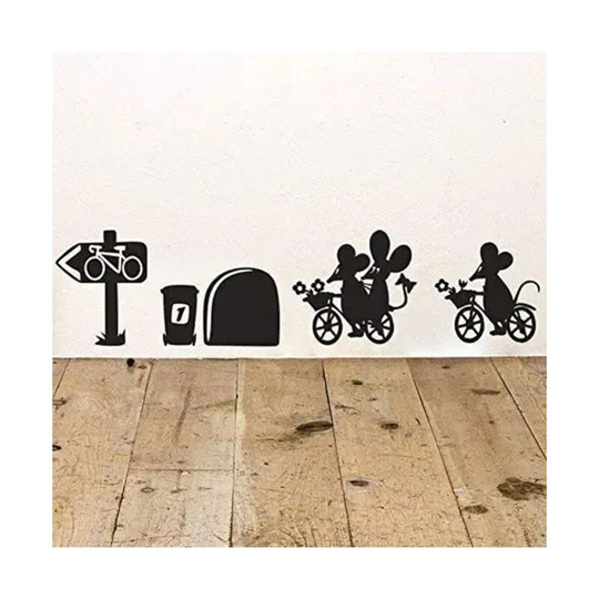 Sun Flowergb - Baseboard vinyl wall sticker Mouse Hole Bikes pattern 28cm x 7cm,Creative little mouse wall stickers bedroom living room study home