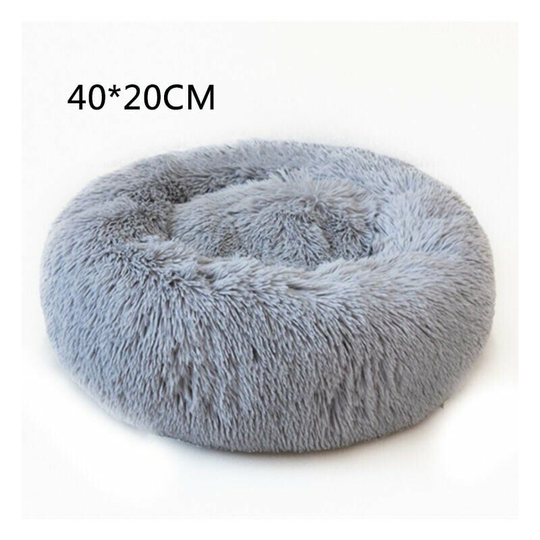 40Cm Sleeping Basket Dog Cat Basket, Round Cushion Winter Warm Plush Pet Bed Light Gray