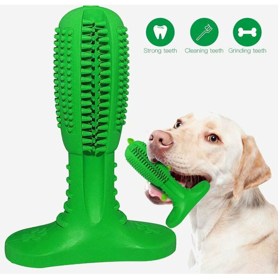 Dog Toothbrush with Teeth Care, Molar Stick Natural Rubber Chew Toy with Cleaning Brush