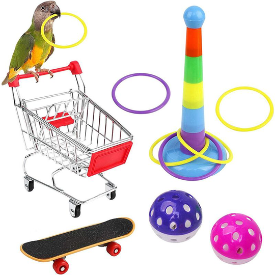 Sun Flowergb - 5 pcs Parrot Toy, Parrot Skateboard Trolley Bell Ball Ferrule, Bird Toy Educational Training Toy, Parrot Training Toy for Parakeet,