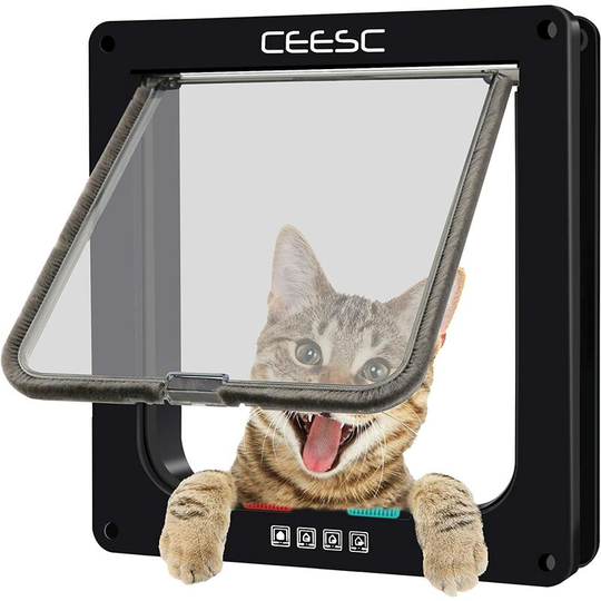 Cat Flap, 4-Way Lockable Pet Door for Cat, Small Dog, Easy to Install and Use(M,Black) Thsinde