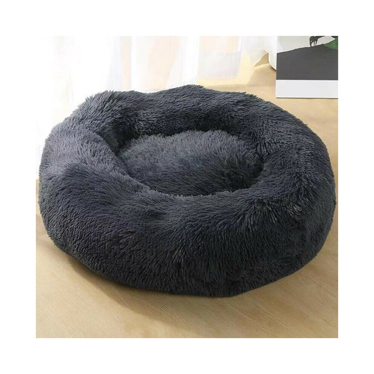 (Dark Grey, 50cm) Plush Donut Pet Bed For Dogs & Cats | Dog Basket