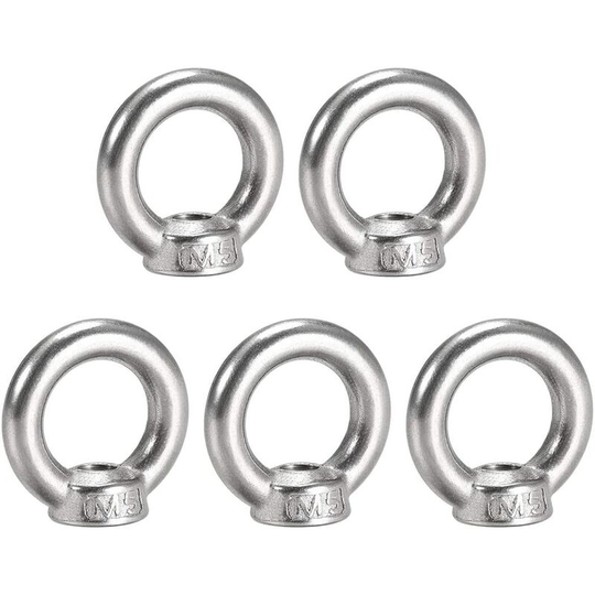 Lifting Eye Nut M5 Female Thread 304 Stainless Steel Round Shape for Rope Fitting Pack of 5