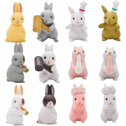 Monly - Rabbit Ornaments Chic Rabbits Garden Figurines Decoration, 12 Pieces Miniature Rabbit Easter Ornament Table Decorations Ornaments for Spring