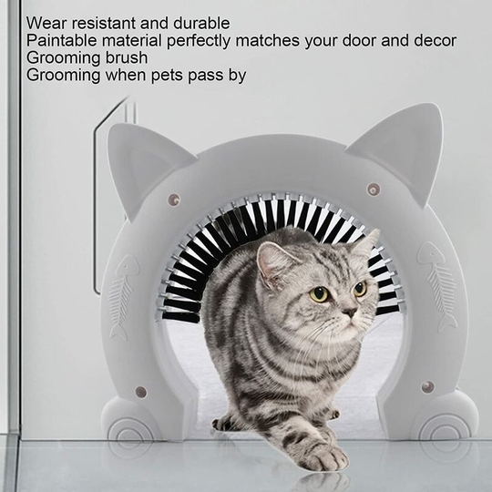 FVO - Cat Door, Indoor Cat Door, Cat Door, Indoor Cat Door, Stainless Steel Needle, Large Cat Passageway with Grooming Brush(White)