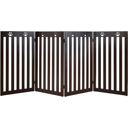 Freestanding Pet Gate, 89cm Foldable Dog Fence with 360 Degree Swivel Hinges, Wooden Safety Barrier for Doorway Stairs (Espresso)