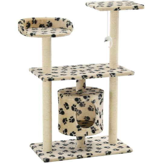 Cat Tree with Sisal Scratching Posts 95 cm Beige Paw Prints Vidaxl Beige