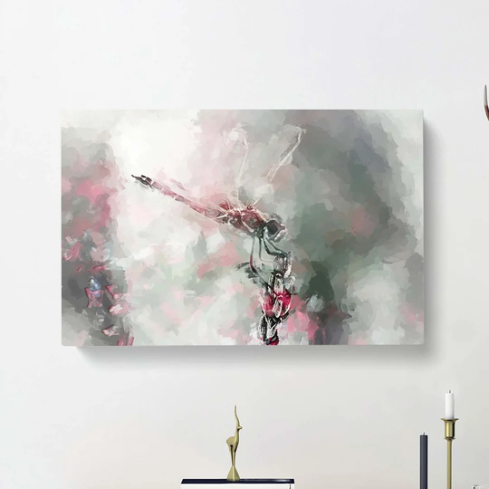 Perched Dragonfly in Abstract - Wrapped Canvas Graphic Art Print