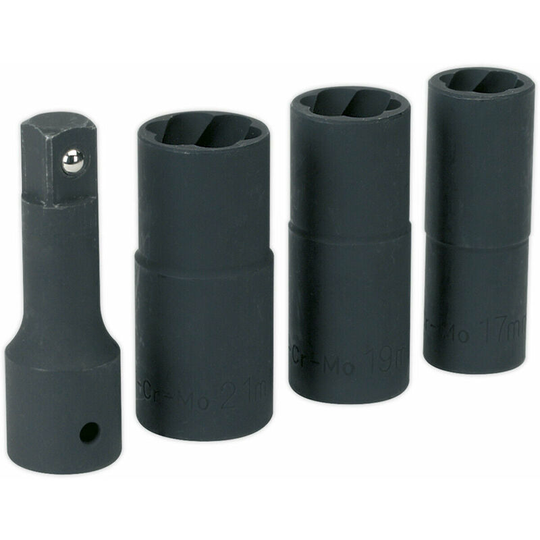 4pc Wheel Nut / Removal Flip impact Socket Set - 1/2' Drive - Fluted Extension