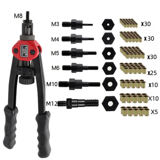 Pull Cap Gun BT-605 Double Pull Manual Rivet Gun Pull Mother Pull Rivet Gun M3 M4 M5 M6 M8 M10 M12 Riveter Gun,140 Pack M3-M10 Rivet Nuts - Muff