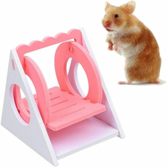 Hamster Toys Wooden Swing Hanging Triangle Swing Pet Hammock Mouse Rat Hamster Playing Rocking Chair Toy for Small (Need Assemble)