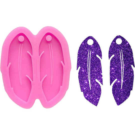 Sun Flowergb - 1 Pack Shiny Shiny Feather Earring Shape Silicone Molds for diy Women Earrings Craft Keychain Polymer Clay Mold Epoxy Necklace Pendant