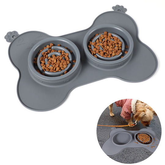 Devenirriche - Slow Feeder Dog Bowls, 3-in-1 Food and Water Bowls with No-Spill Non-Skid Silicone Mat Eco-Friendly Slow Down Eating Puzzle Bowl for