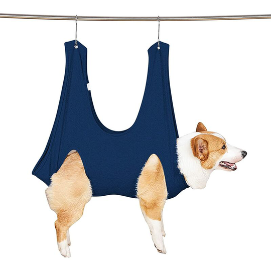 Dog/Cat Grooming Hammock with Claw Clip for Dog or Cat(Blue,M)