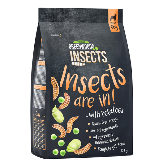 1.5kg Greenwoods Dry Dog Food - Special Price!* - Insects with Potatoes, Peas & Fava Beans