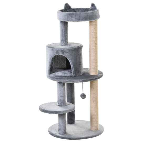 PawHut Grey 3-Tier Cat Tree With Scratching Posts | Cat Tree House