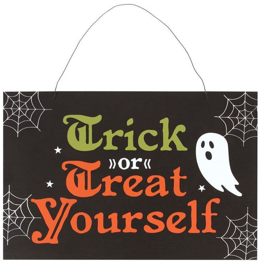 Something Different - Trick or Treat Yourself Halloween Plaque (One Size) (Black/White/Orange) - Black/White/Orange