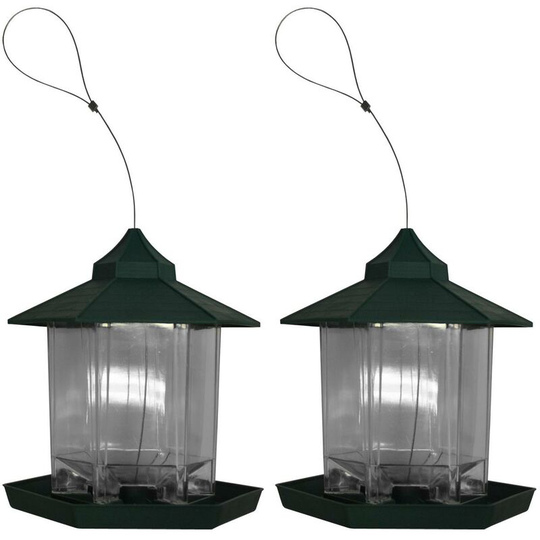 2 x Durlston Green Chalet Bird Seed & Nut Feeders