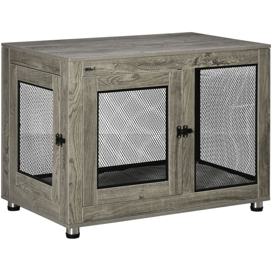 Pet Crate End Table w/ Soft Washable Cushion for Lage Medium Small Dogs - Grey - Pawhut