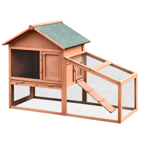 PawHut Wood Rabbit,Bunny,Guinea Pig Hutch Water-Resistant w/ Ramp