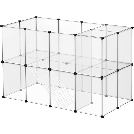 SONGMICS Guinea Pig Playpen, C and C Cage with Stairs, 143 x 73 x 91 cm, Pet Exercise Run, DIY Plastic Fence Cage for Hamsters, Rabbits, Small Pets,