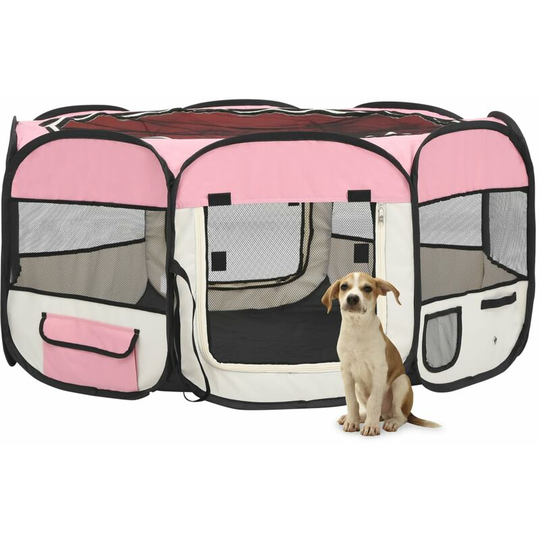 Foldable Dog Playpen with Carrying Bag Pink 145x145x61 cm FF171012_UK - Topdeal