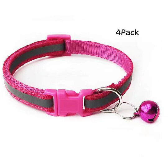 4 Pack Reflective Cat Collars with Bells, Quick Safety Release Breakaway Cat Collars, Kitten Collars Adjustable 19-32cm Rose