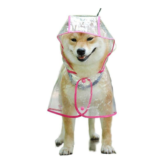 Waterproof coat for small dogs and cats, with hood, adjustable, in pvc, transparent, and ultra-lightweight-pink edge m