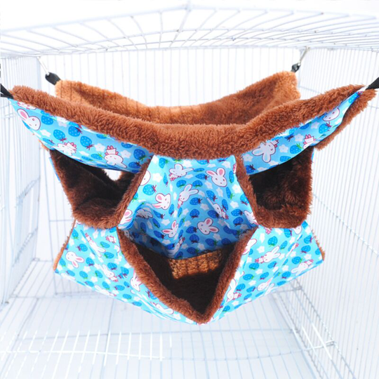 Small Pet Cage Hammock, Triple Bed Hammock for Rat, Guinea Pig, Bedding Accessories, Comfortable Ferret Bed(Blue,30*30cm)