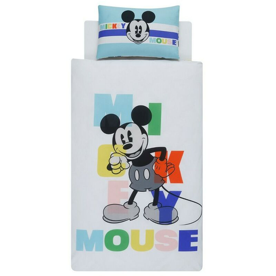 Cotton Mickey Mouse Duvet Cover Set (Single) (White/Blue/Green) - White/Blue/Green - Disney