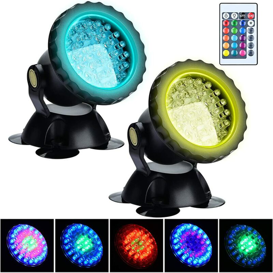 Deckon - rgb Aquarium Floodlight, Underwater Submersible Fish Light, IP68 Waterproof led Lamp Adjustable Angle Light with Remote Control for Garden