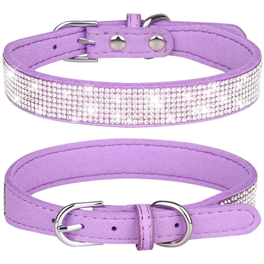 Soft Suede Leather Bling Rhinestone Crystal Jewelry Pet Cat Dog Puppy Collar Dog Leash Combo Set