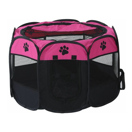 Foldable Pet Tent 8 Panel Mesh House Puppy Playpen Kennel (73*73*43cm,Rose Red) - Muff