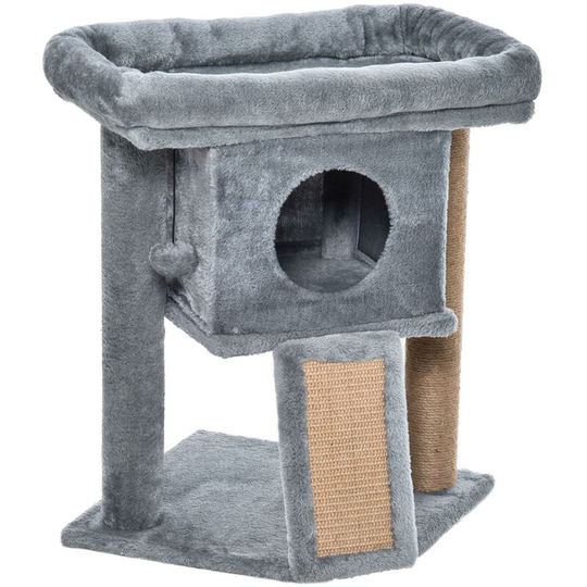 Cat Tree Activity Centre w/ Scratching Pad, Toy Ball, Cat House - Grey - Grey - Pawhut