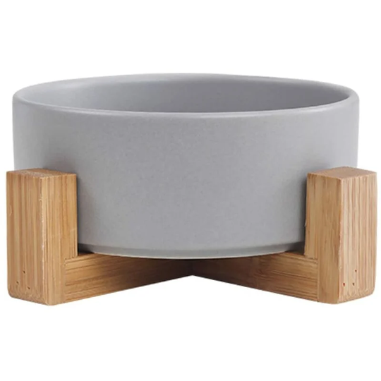 Cat and dog bowl - Cat and puppy bowl Cat bowl with stylish bamboo frame (grey)