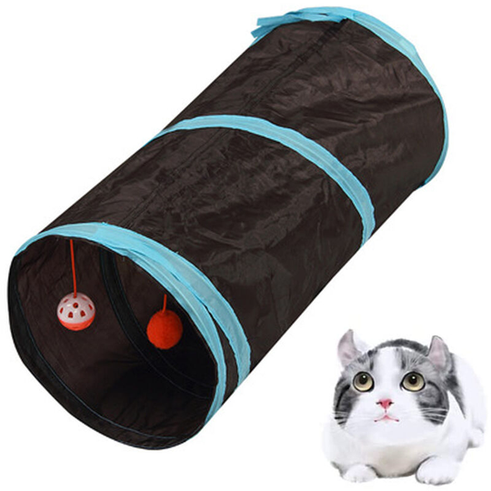 Cat Tunnels for Indoor Cats 2 Way Play Toy Tunnel Peek Hole Toy with Ball for Cat Tube Fun for Rabbits Kittens and Dogs, black