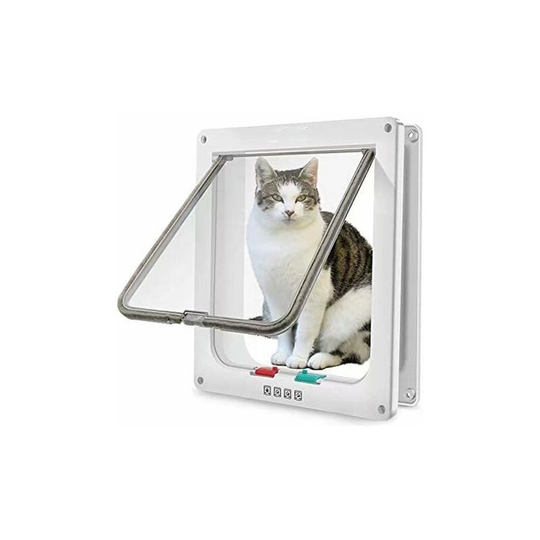 Litzee - Magnetic cat flap with swing door and 4-way lock for cats, kittens and puppies (xl, White 27,7 * 25 * 5,5)