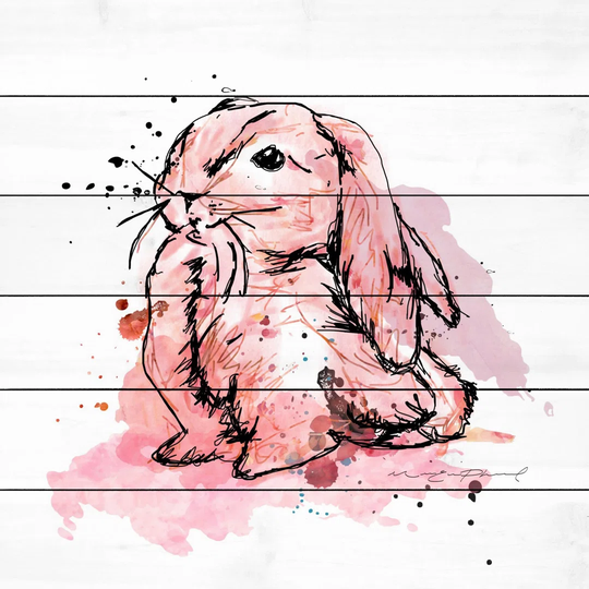 'Lapin Corail' Watercolour Painting Print on Wood