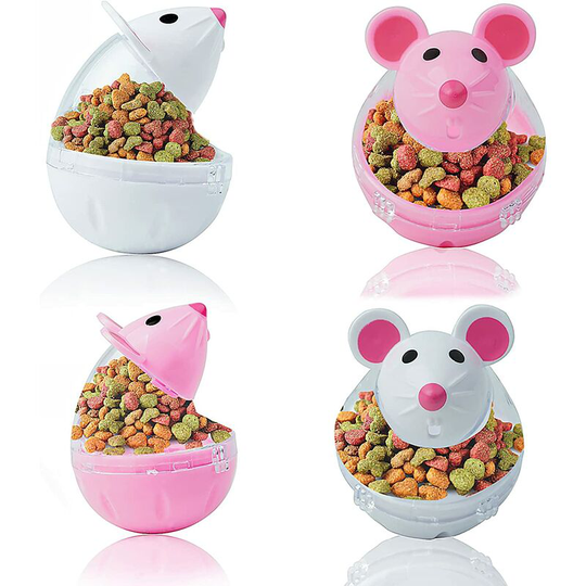4 Pack Cat Food Dispenser Cat Treat Toy Feeder Toy for Interactive iq Treat Training Mouse shape Tumbler ( Pink White)