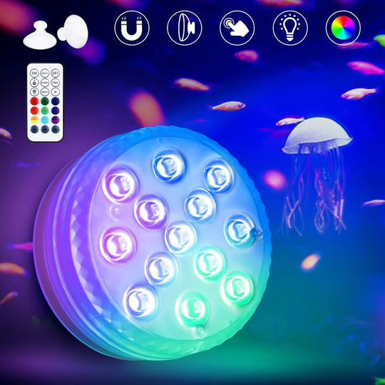 Submersible LED Light, 16 Multicolor Underwater Lights, 13 LED Beads with RF Remote Control, Waterproof Bathtub Lights for Garden, Pool, Vase,