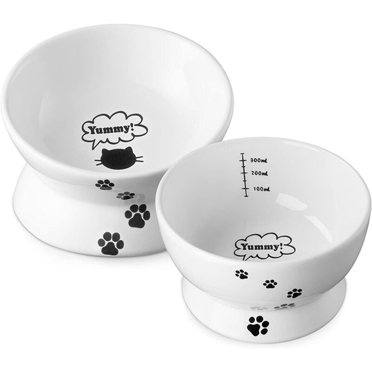 Aougo - Elevated Cat Food and Water Bowl Set, Sloped Elevated Cat Food Bowls No Spill, Ceramic Cat Food Bowl Collection, Pet Bowl for Flat Faced Cats