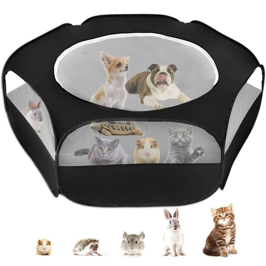 Langray - Small Animal Cage Playpen, Pet Playpen with Top Cover Anti Escape Foldable Breathable Transparent Yard Fence for Dog Cat Bunny Puppy