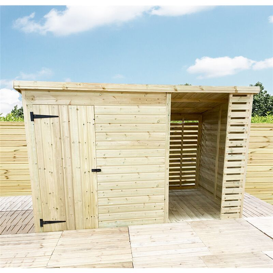 14 x 7 Pressure Treated Tongue And Groove Pent Shed With Storage Area Windowless