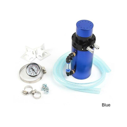 Thsinde - Engine Oil Reservoir Catch Can Tank Kit Breather Filter With Vacuum Pressure Gauge Blue